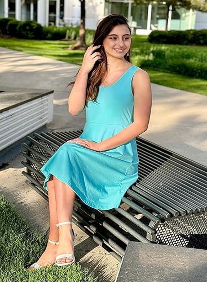 STYLEWORD Summer Dresses for Women 2025 Casual Sleeveless A Line Midi Skater Holiday Valentine Dress Vacation Outfits(Turquoise,S) - Image 3